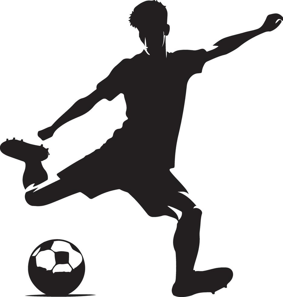 minimal Young soccer player kicking a ball pose vector silhouette, black color silhouette 4