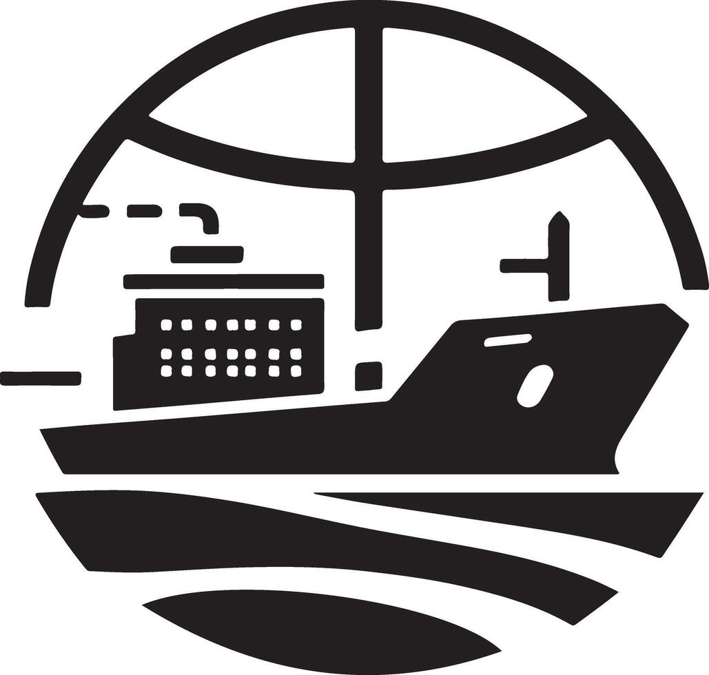 minimal International shipping tanker ship under round shape logo vector icon 2