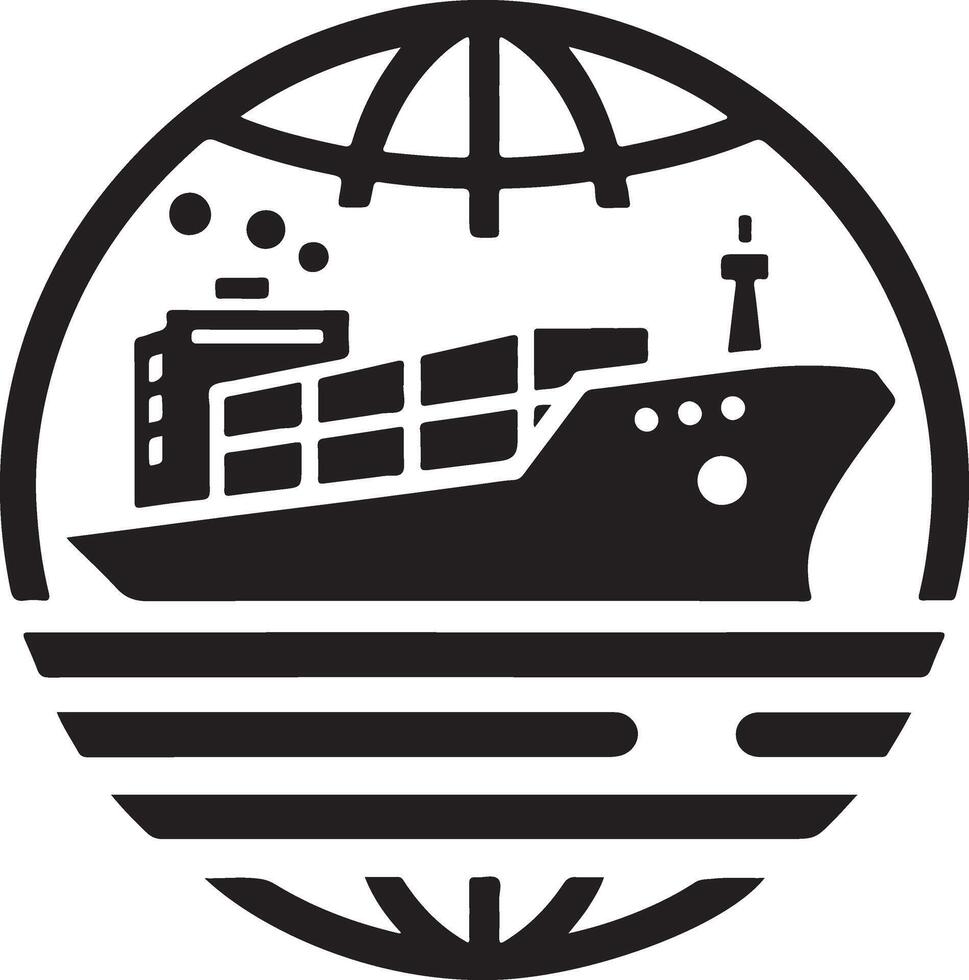 minimal International shipping tanker ship under round shape logo vector icon 10