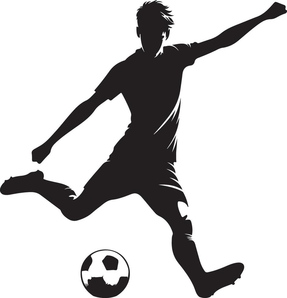 minimal Young soccer player kicking a ball pose vector silhouette, black color silhouette 12