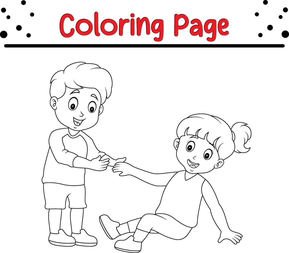 boy helping girl stand up coloring page vector