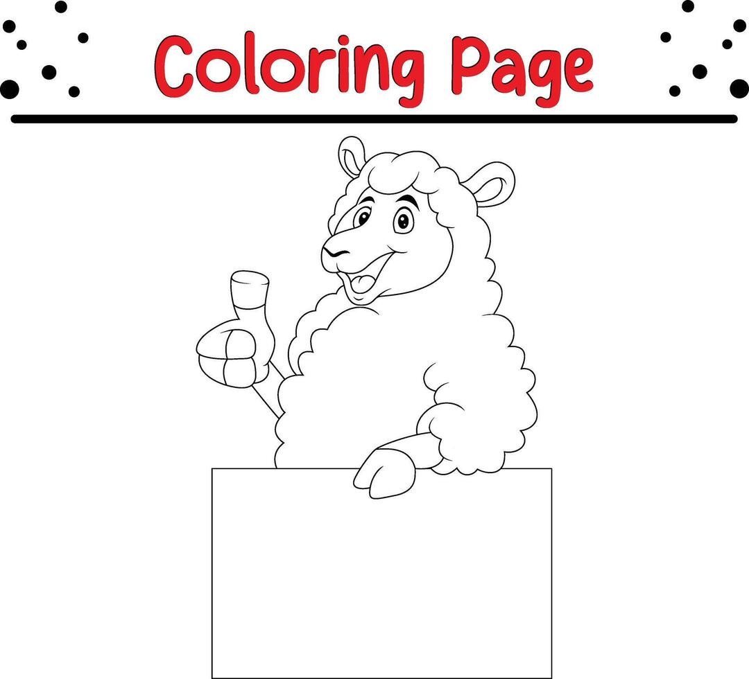 funny sheep holding blank sign coloring page for kids vector