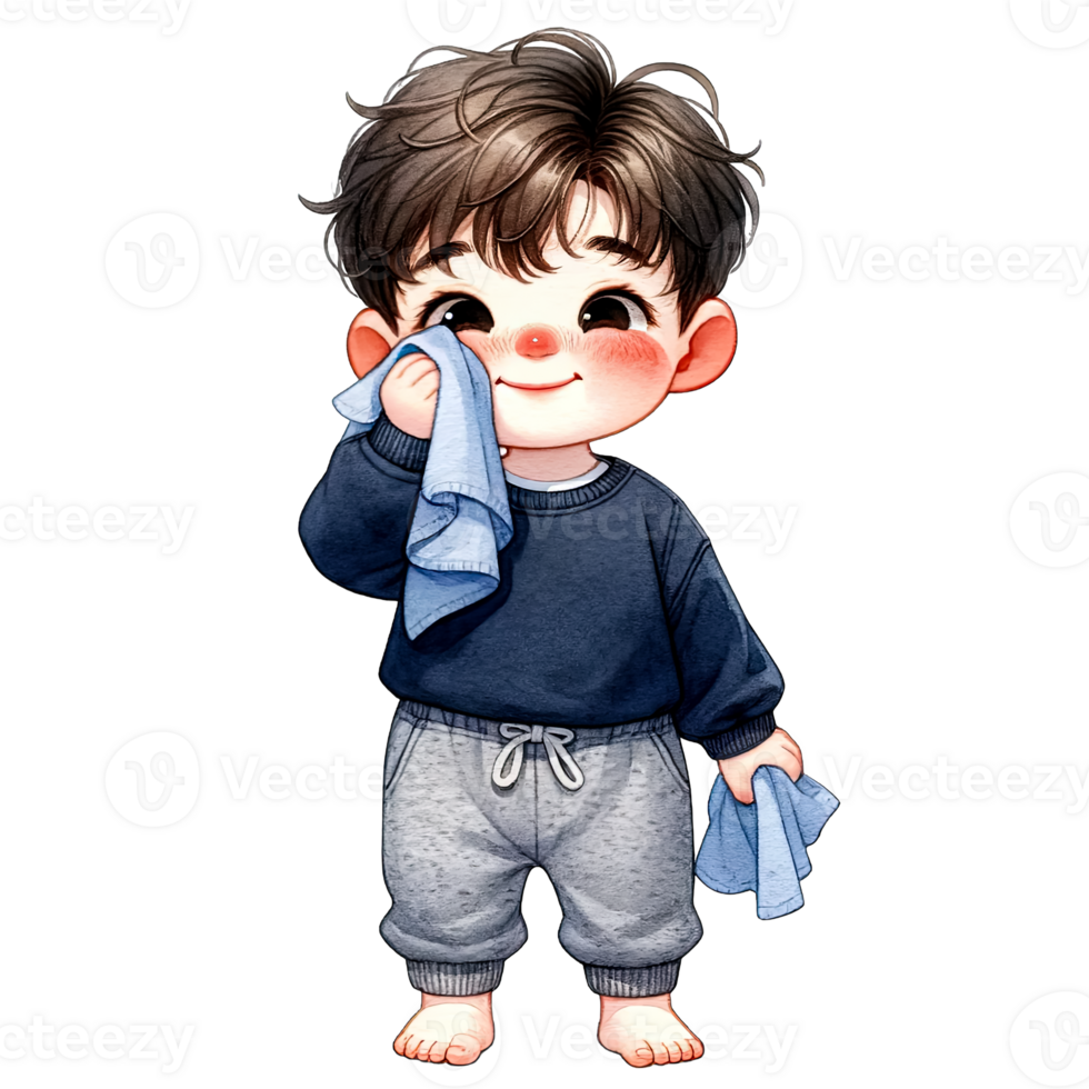 AI generated Watercolor Cute Boy Wiping His Face Clipart AI Generative png