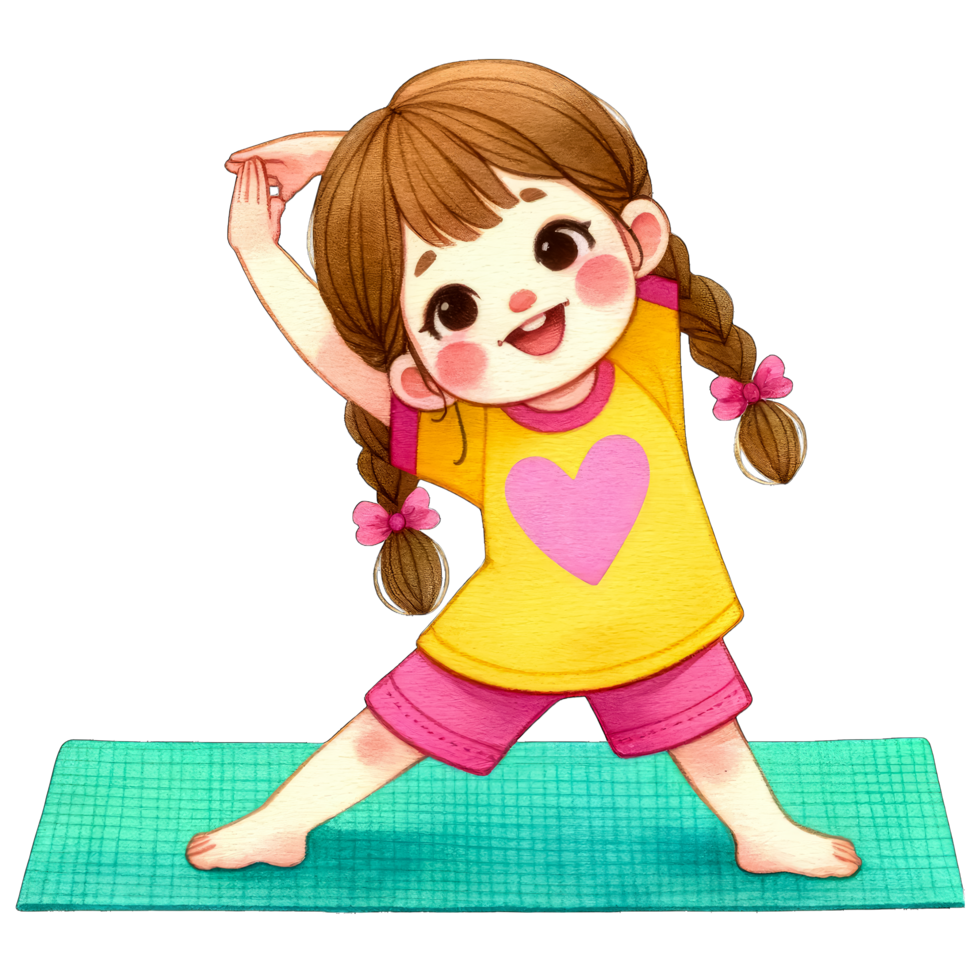 AI generated Watercolor Cute Girl Exercising Clipart AI Generative png