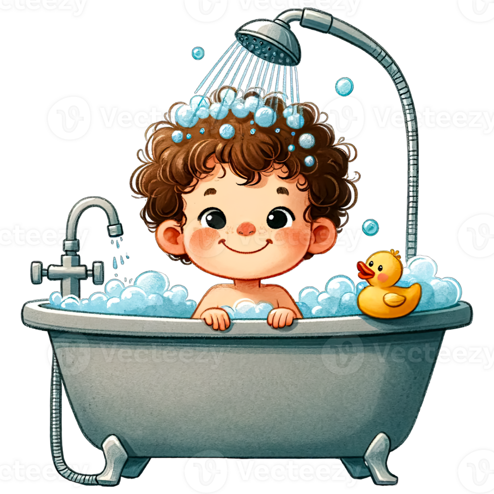 AI generated Watercolor Cute Boy Taking A Bath Clipart AI Generative
