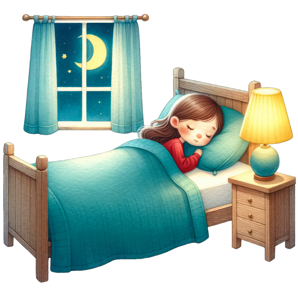 AI generated Watercolor Cute Girl Sleeping Early Clipart AI Generative png