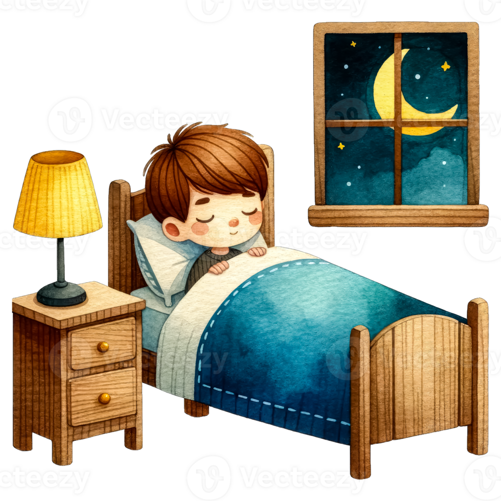 AI generated Watercolor Cute Boy Sleeping Early Clipart AI Generative png