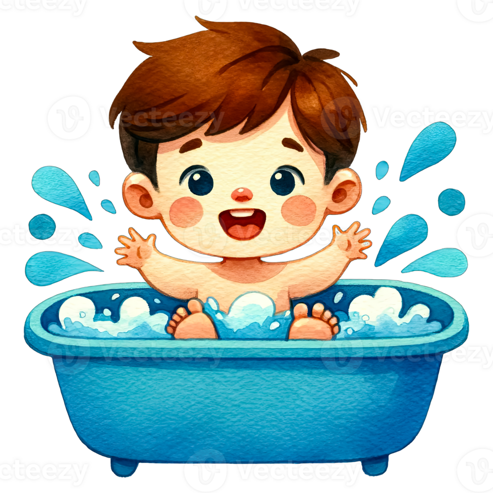 AI generated Watercolor Cute Boy Taking A Bath Clipart AI Generative png