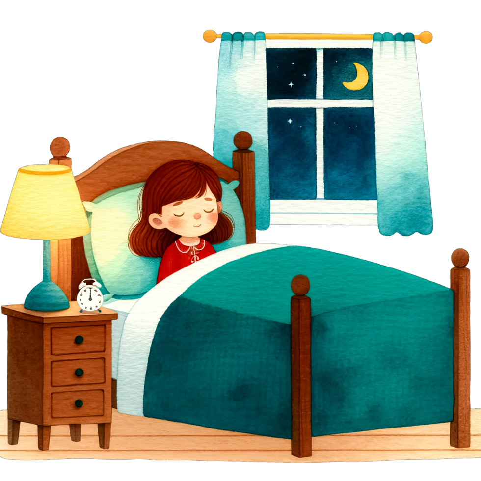 AI generated Watercolor Cute Girl Sleeping Early Clipart AI Generative png