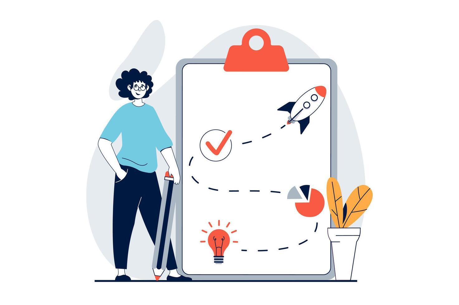 Strategic planning concept with people scene in flat design for web. Man creating success plan of startup launching and developing. Vector illustration for social media banner, marketing material.