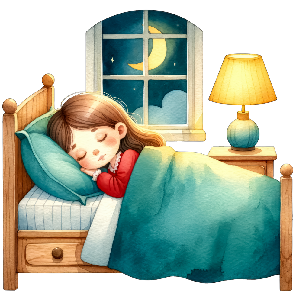 ai generado acuarela linda niña dormido temprano clipart ai generativo png