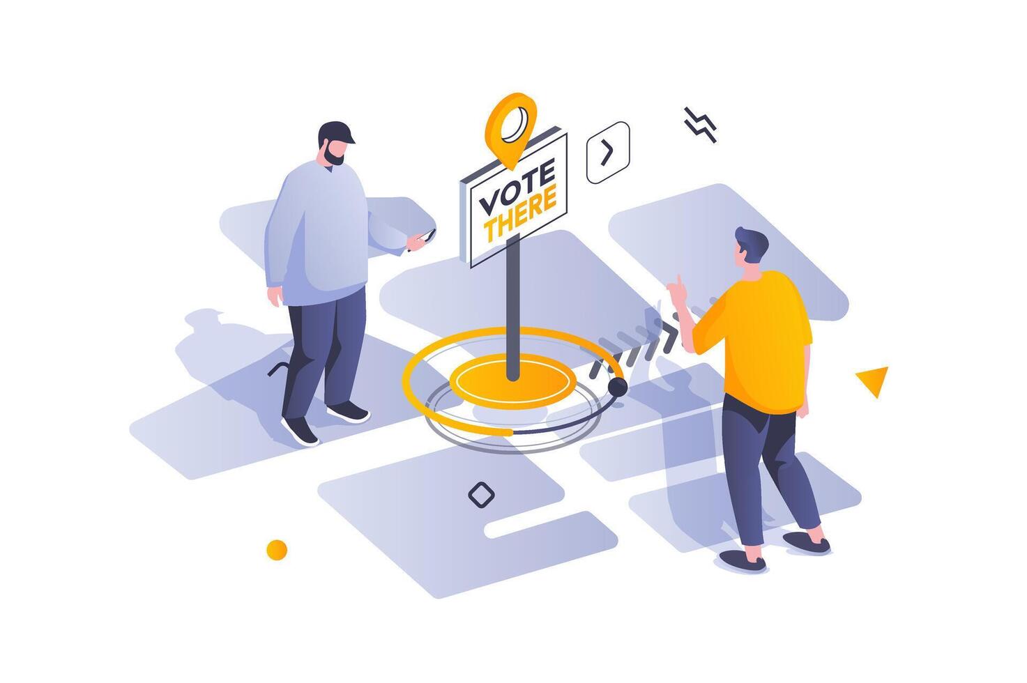 Election and voting concept in 3d isometric design. Men voters go to polls to participate in democratic election or referendum survey. Vector illustration with isometric people scene for web graphic