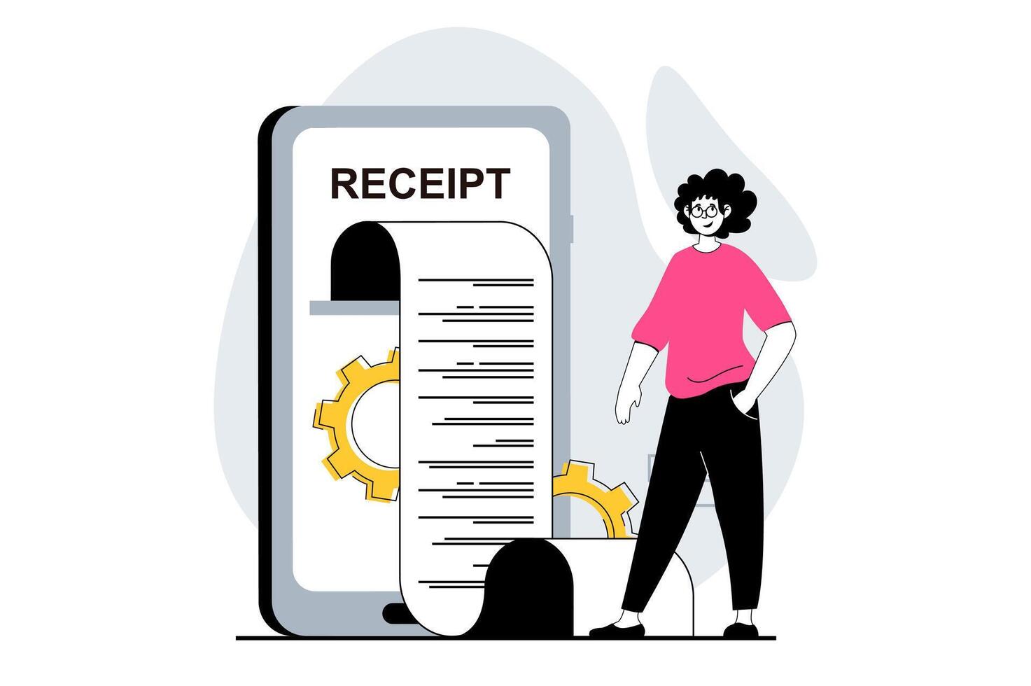 Electronic receipt concept with people scene in flat design for web. Man receiving digital check and making online transaction in app. Vector illustration for social media banner, marketing material.