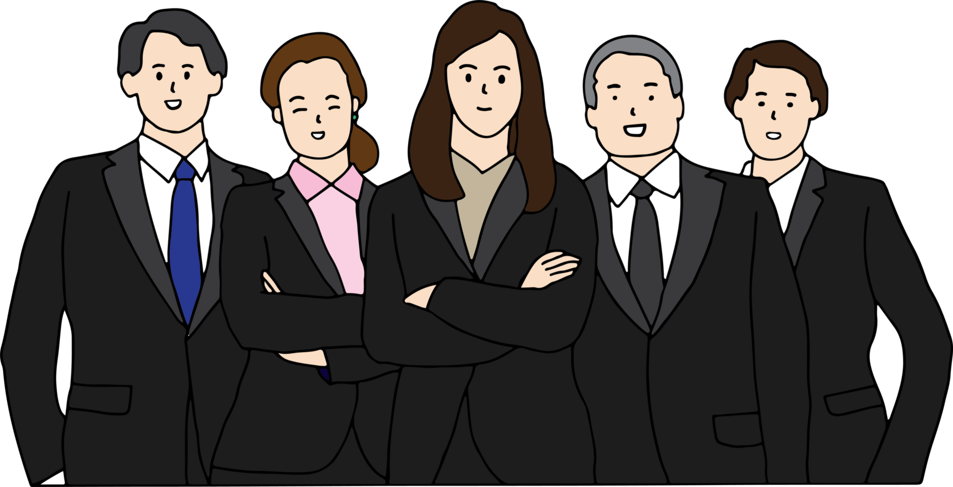 framgångsrik team av fem människor. grupp av människor illustration. png