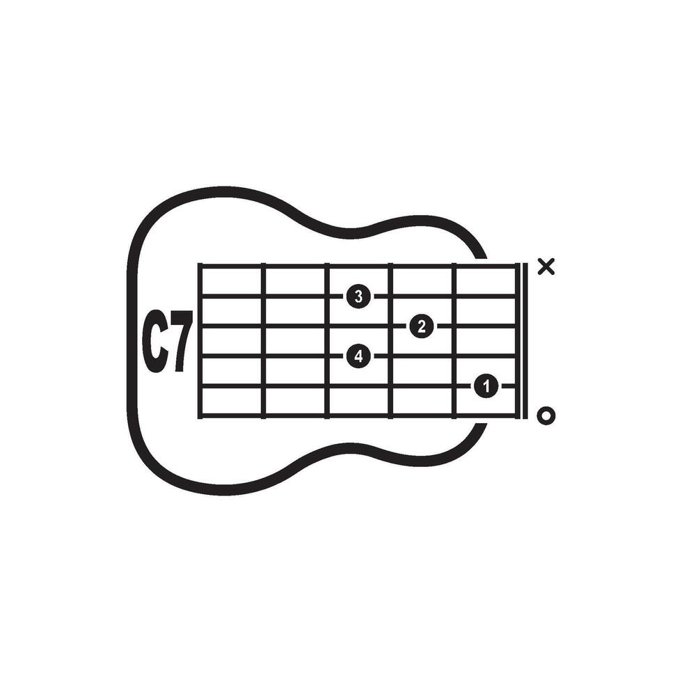 C7 guitar chord icon. Basic guitar chord vector illustration symbol design