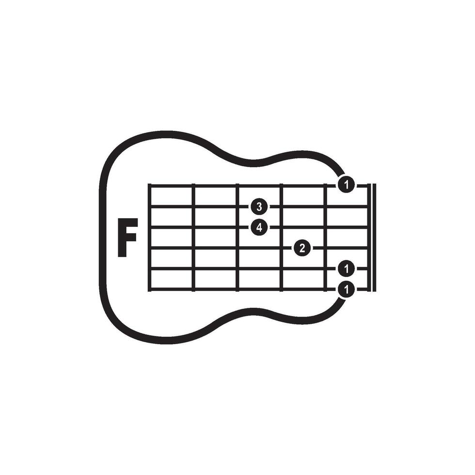 F guitar chord icon. Basic guitar chord vector illustration symbol design