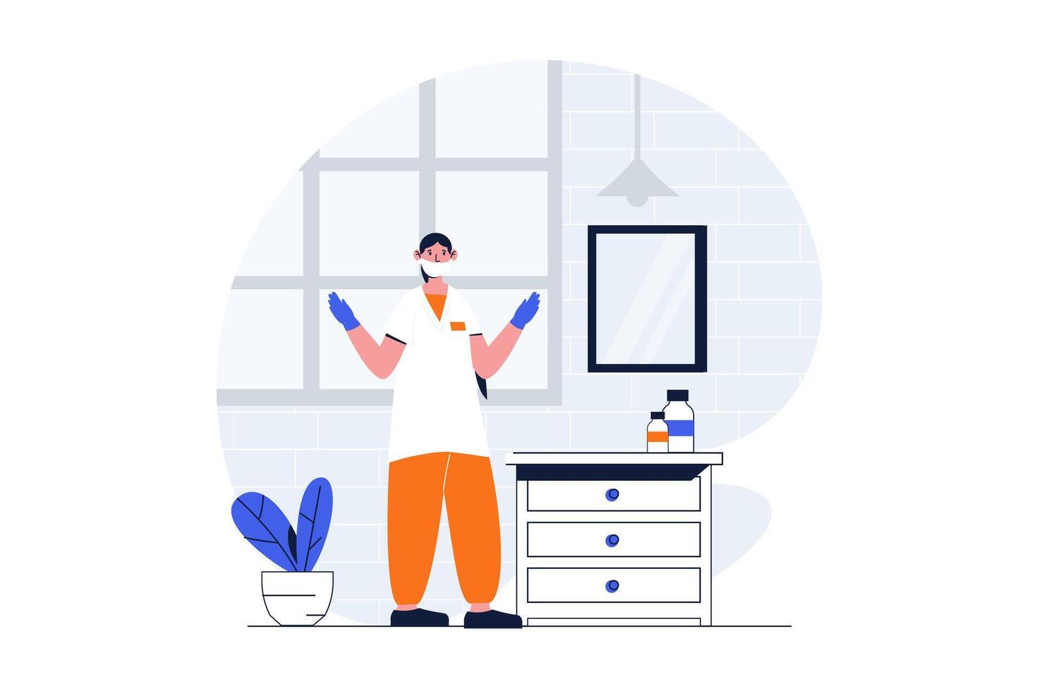 Medicine web concept with character scene. Woman doctor making tests in laboratory for diagnosing patients. People situation in flat design. Vector illustration for social media marketing material.