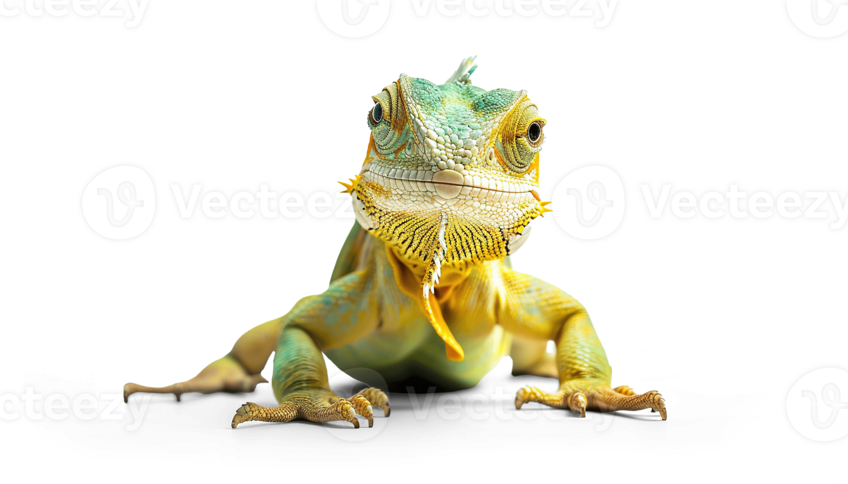 AI generated Green and yellow cute iguana lizard PNG cutout isolated on transparent background, graphic resource