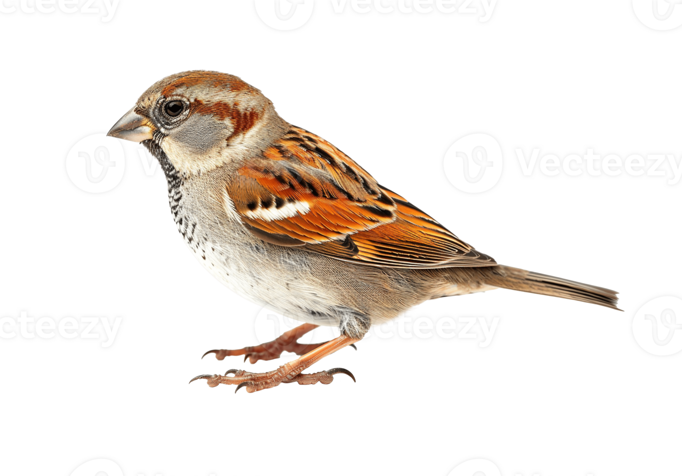 AI generated Cute small sparrow bird with orange and black spots PNG cutout isolated on transparent background, graphic resource