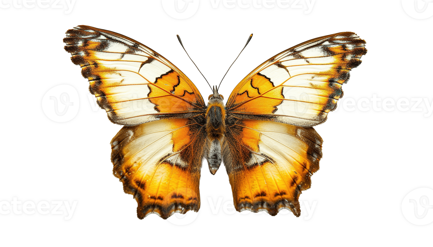 AI generated Tropical orange, white and black butterfly PNG cutout isolated on transparent background, graphic resource