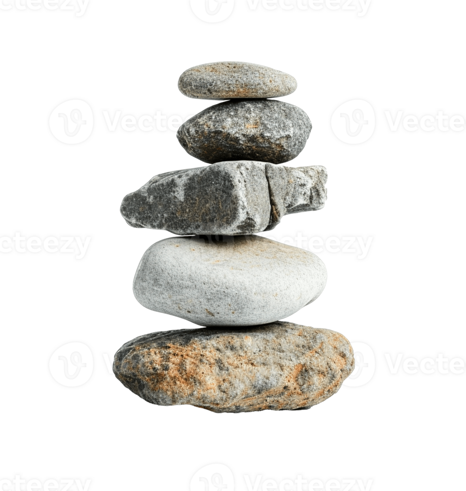 AI generated Rock pile cairn hiking route mark PNG cutout isolated on transparent background, graphic resource. Symbol of peace, calm, and meditation