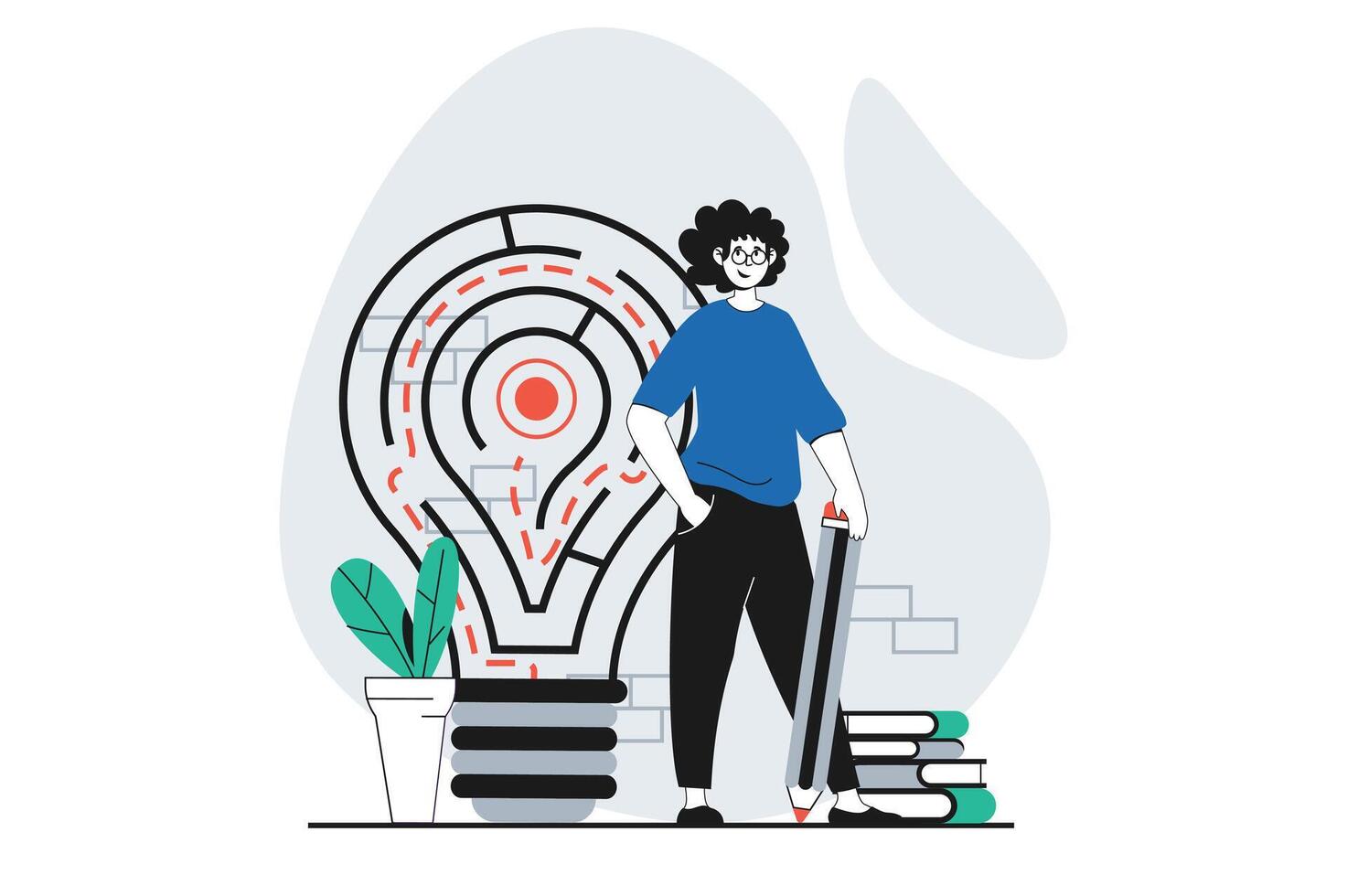 Finding solution concept with people scene in flat design for web. Man finds route in labyrinth, brainstorm and finds new opportunity. Vector illustration for social media banner, marketing material.