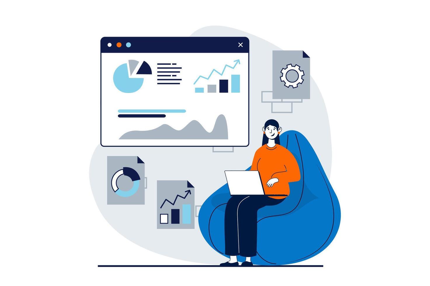 DevOps concept with people scene in flat design for web. Woman ...