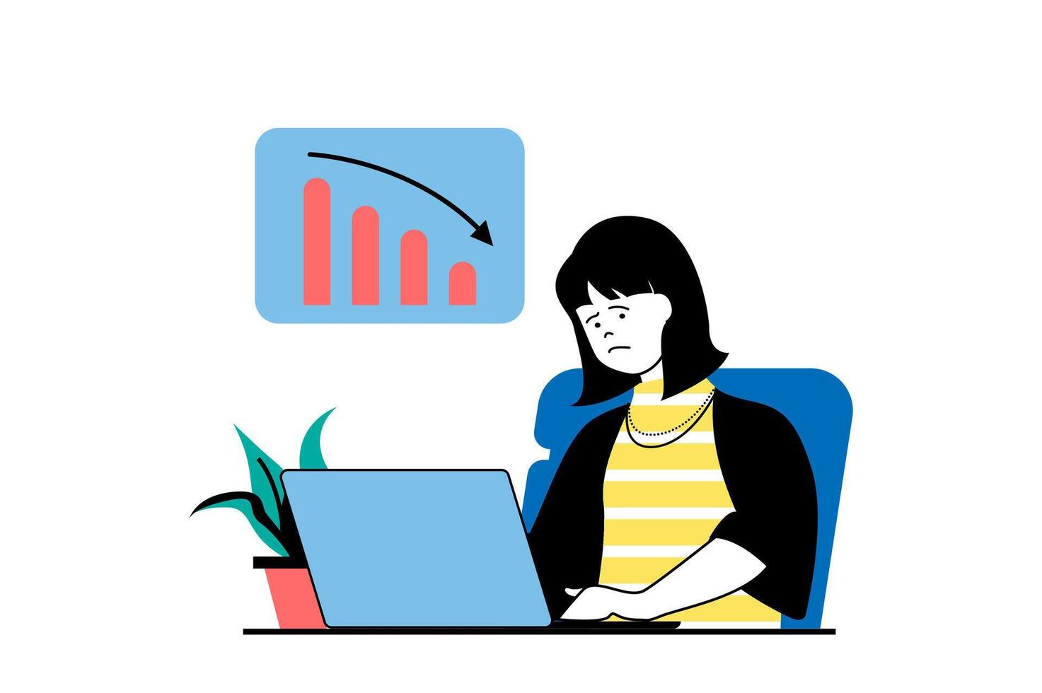 Crisis management concept with people scene in flat web design. Desperate women trying to create strategy of financial crisis. Vector illustration for social media banner, marketing material.