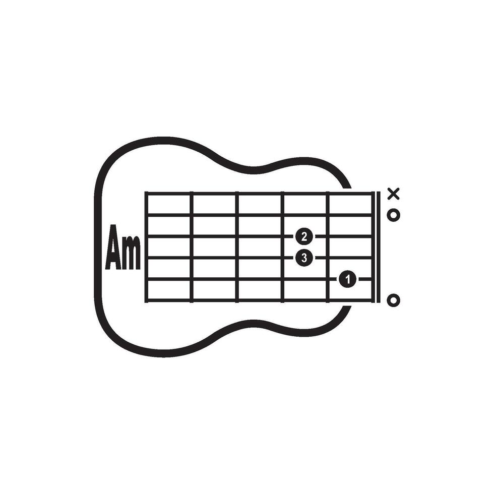 Am guitar chord icon. Basic guitar chord vector illustration symbol design