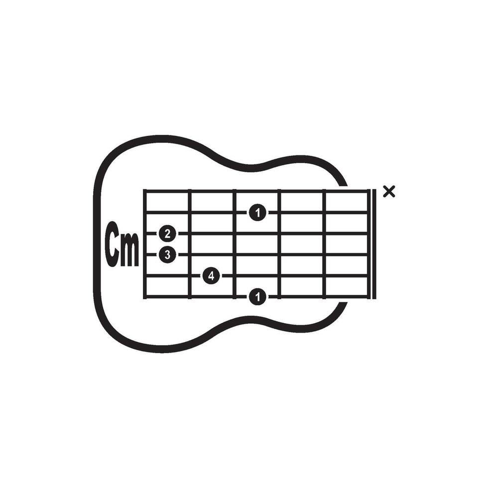 Em guitar chord icon. Basic guitar chord vector illustration symbol design