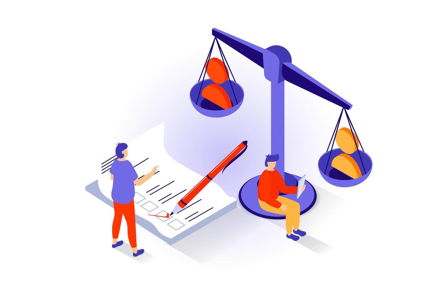 elección y votación concepto en 3d isométrica diseño. personas haciendo decisión y elegir candidato o político fiesta y votar en elecciones. vector ilustración con isometria escena para web gráfico