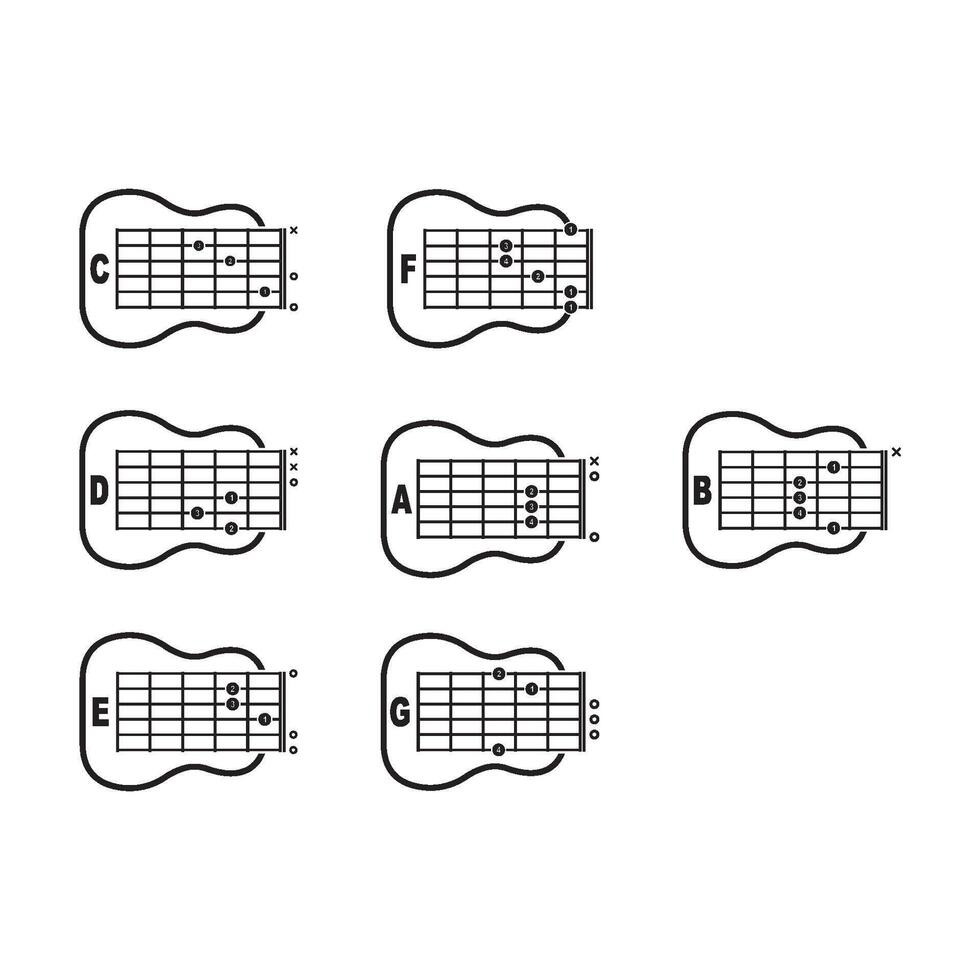 Basic Guitar Chords, Collection of vector Guitar Chords