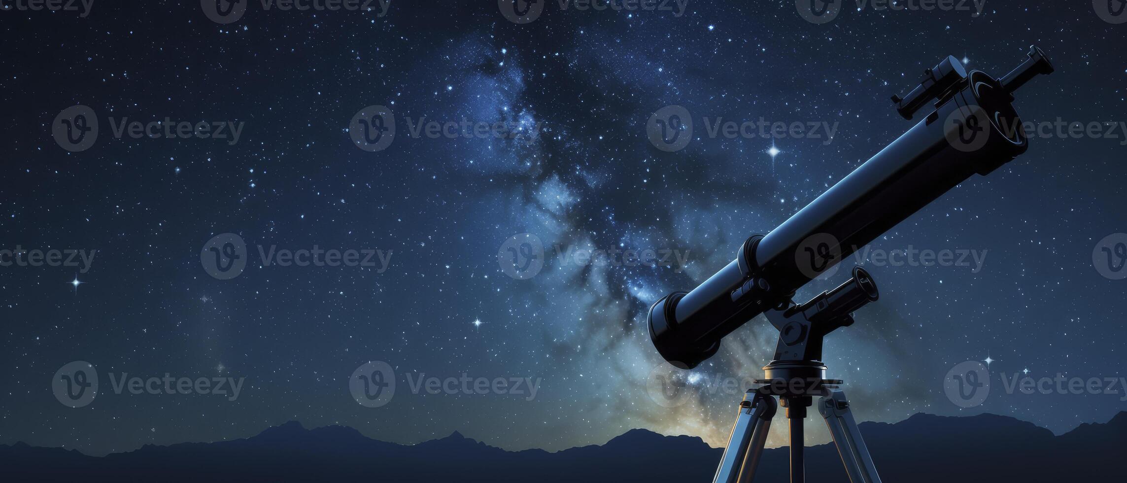 ai generado telescopio en trípode observando estrellas a noche foto