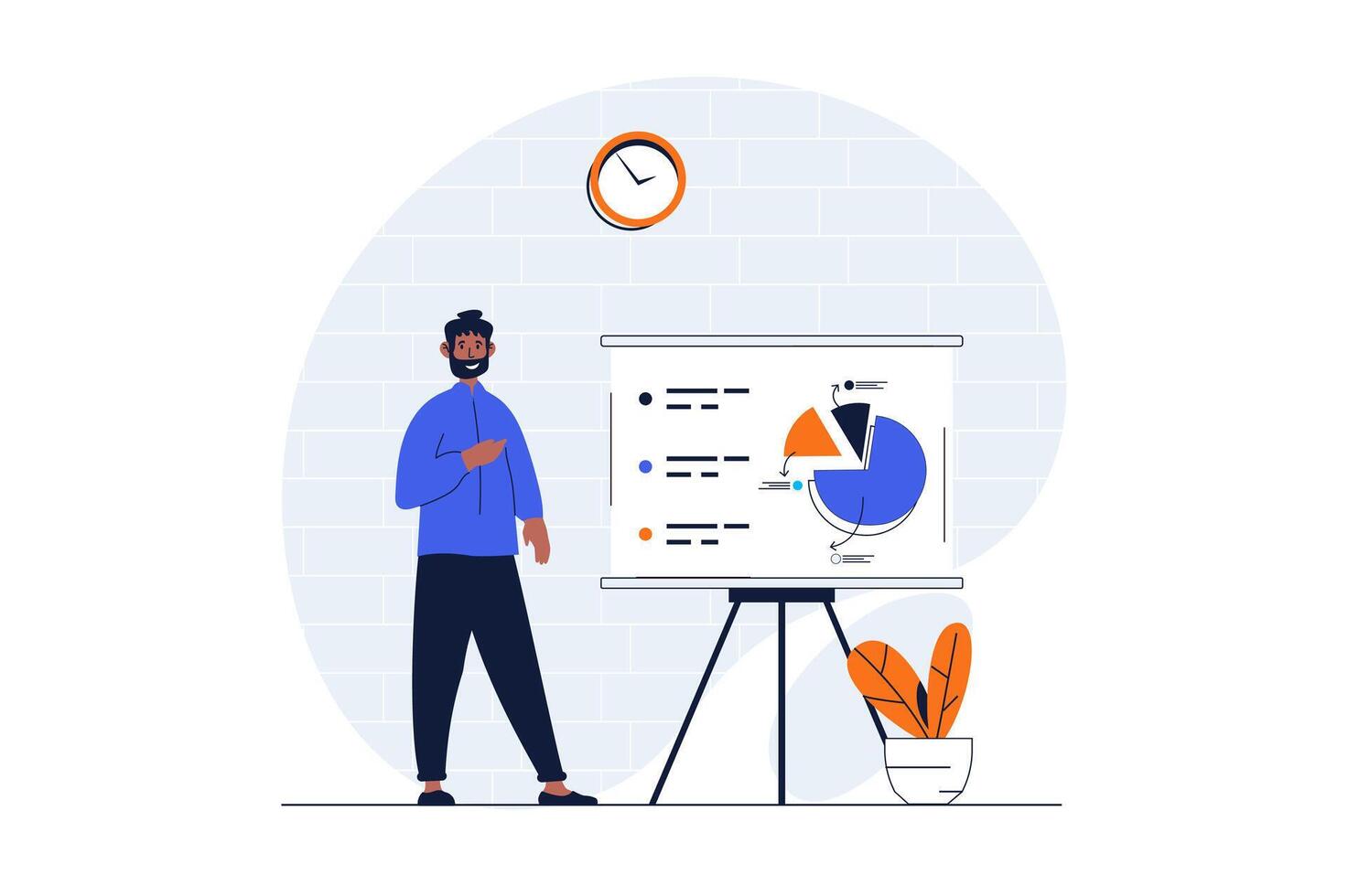 Payment web concept with character scene. Man analyzing financial data and planning transactions and paying. People situation in flat design. Vector illustration for social media marketing material.