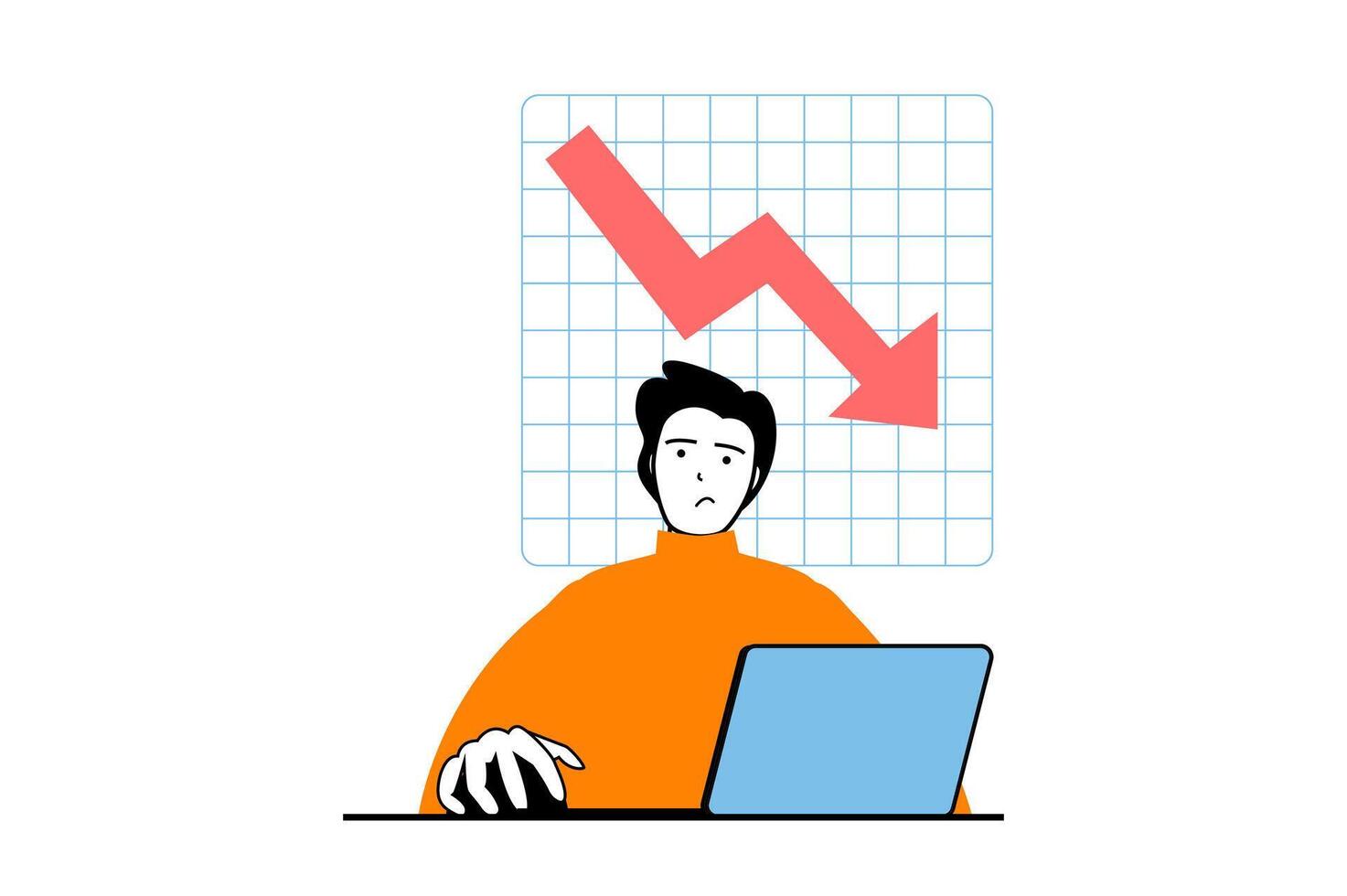 Crisis management concept with people scene in flat web design. Man making risk investment and losing money at financial data graphs. Vector illustration for social media banner, marketing material.