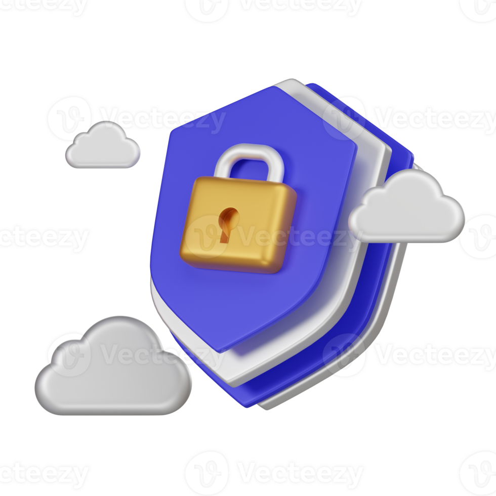 Cloud Protection Shield Lock Abstract 3d Icon png