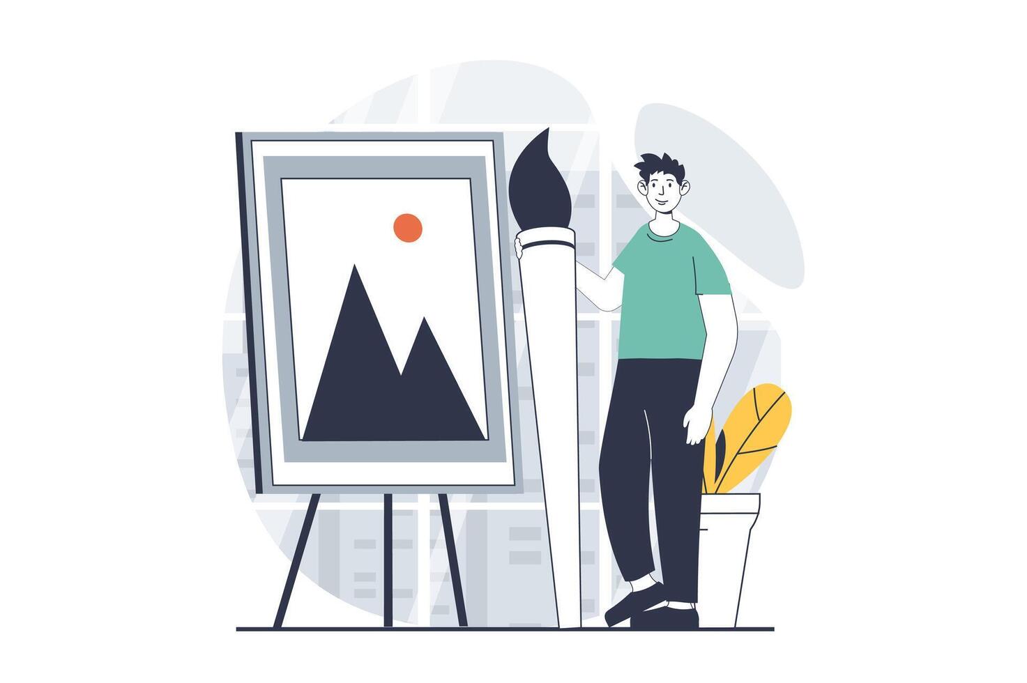 NFT token concept with people scene in flat design for web. Man creating of digital art picture for selling in virtual marketplace. Vector illustration for social media banner, marketing material.
