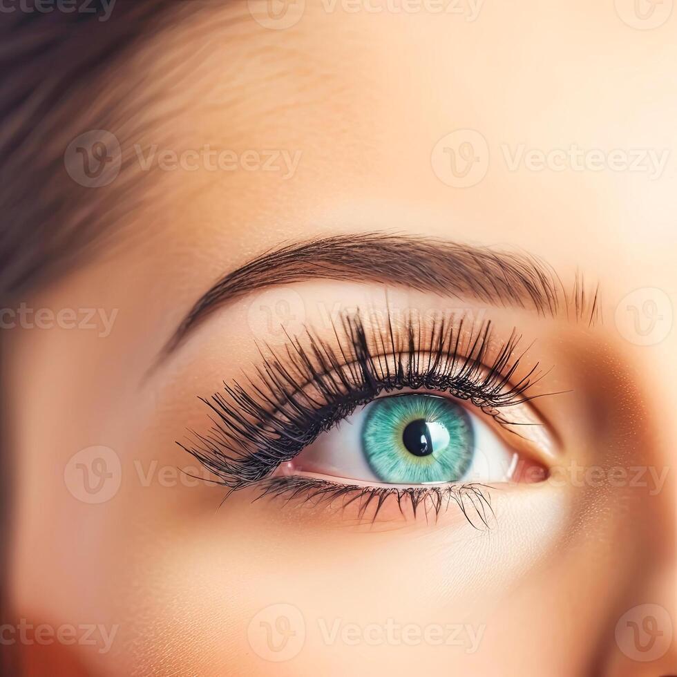 AI Generated Close-Up of a Womans Eye With Long Lashes photo