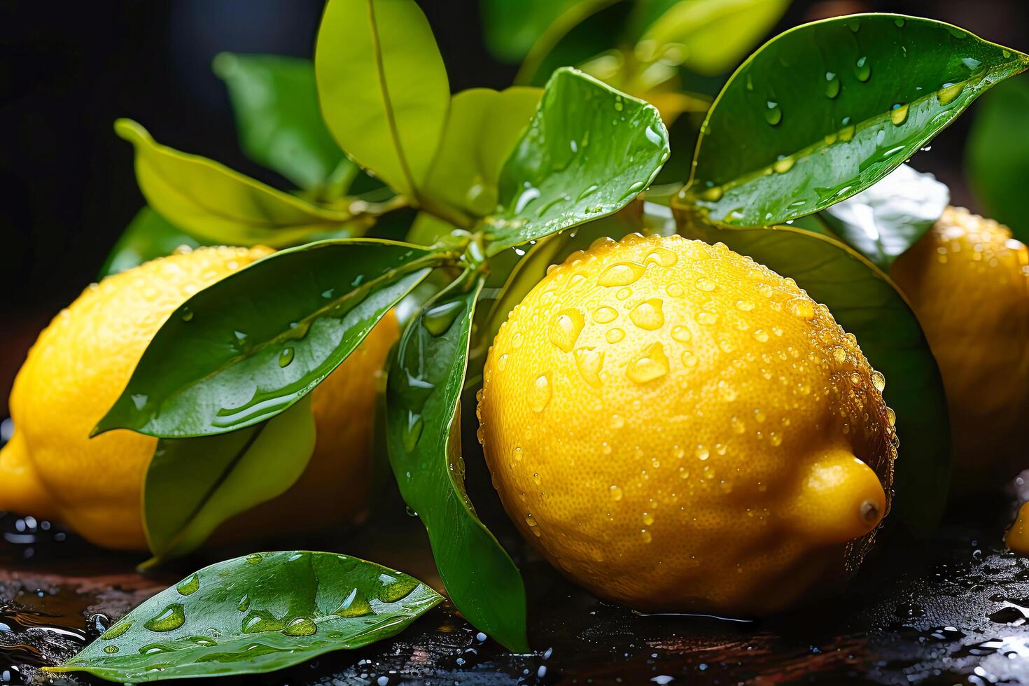 AI generated Group of Lemons With Water Droplets photo