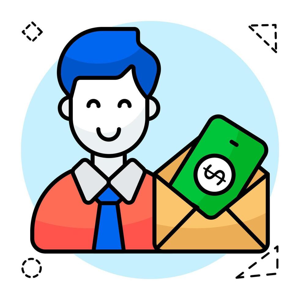 Cash envelope with avatar denoting concept of salary vector