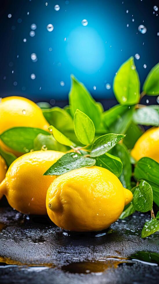 AI generated Group of Lemons With Water Droplets photo