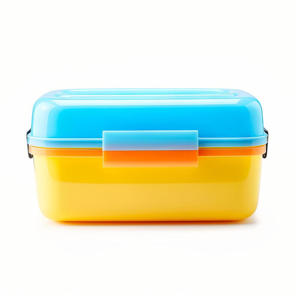 AI generated Plastic lunch box isolated on white background. photo