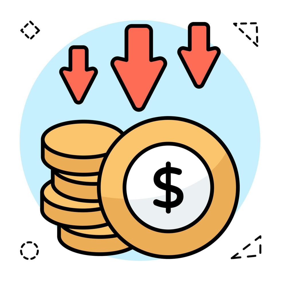 A colored design icon of dollar value down vector