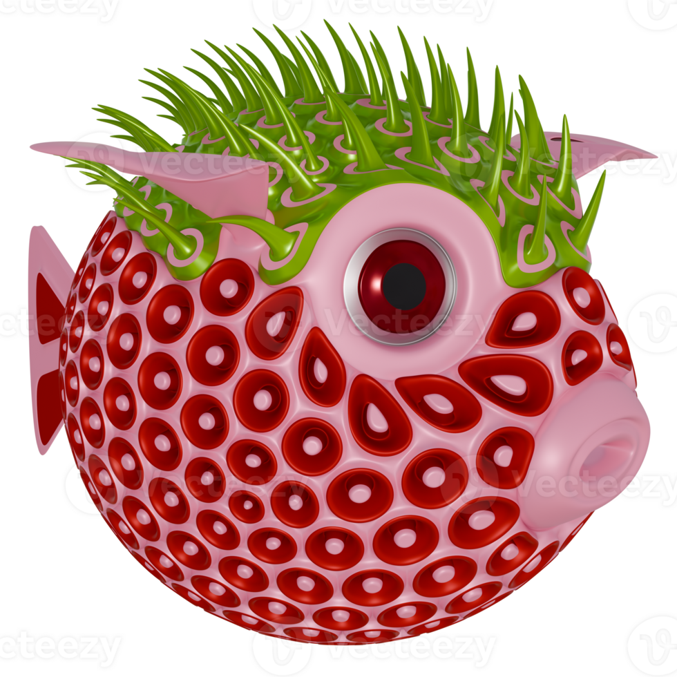 3D fish puffer colorful pink green png