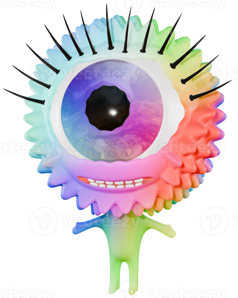 3D personage monster eye colorful blue red png