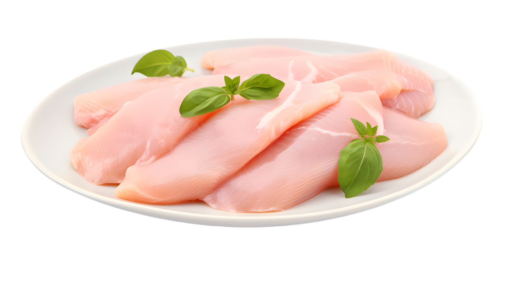AI generated Raw chicken fillet, chicken pieces in white plate, chicken, meat isolated png
