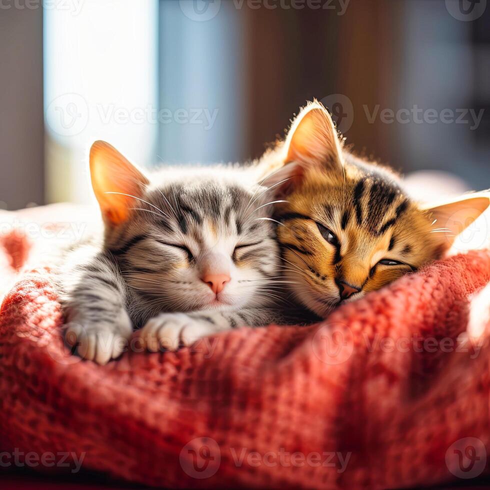 AI generated Small Kitten Sleeping on Blanket photo