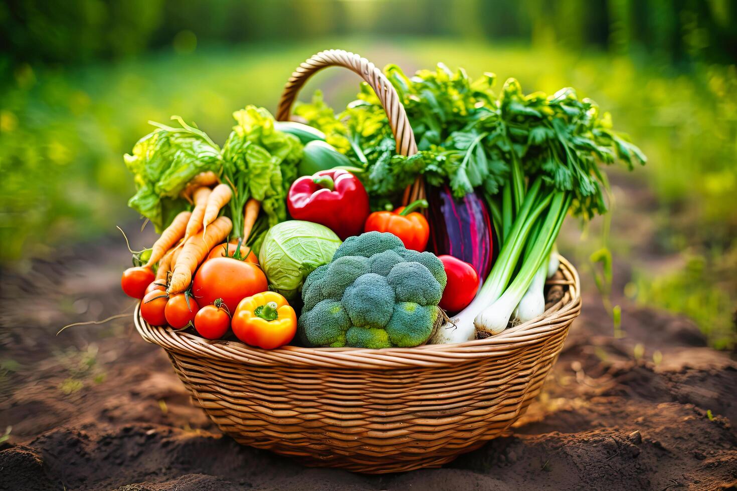AI generated Person Holding a Basket Full of Vegetables photo