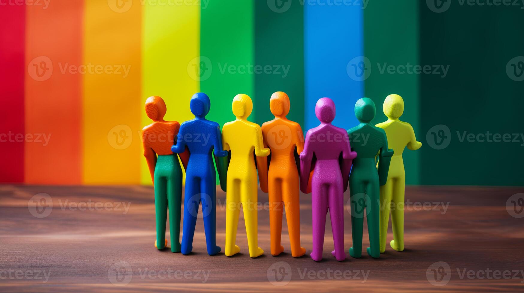 AI generated Group of People Standing in Front of Rainbow Colored Wall photo