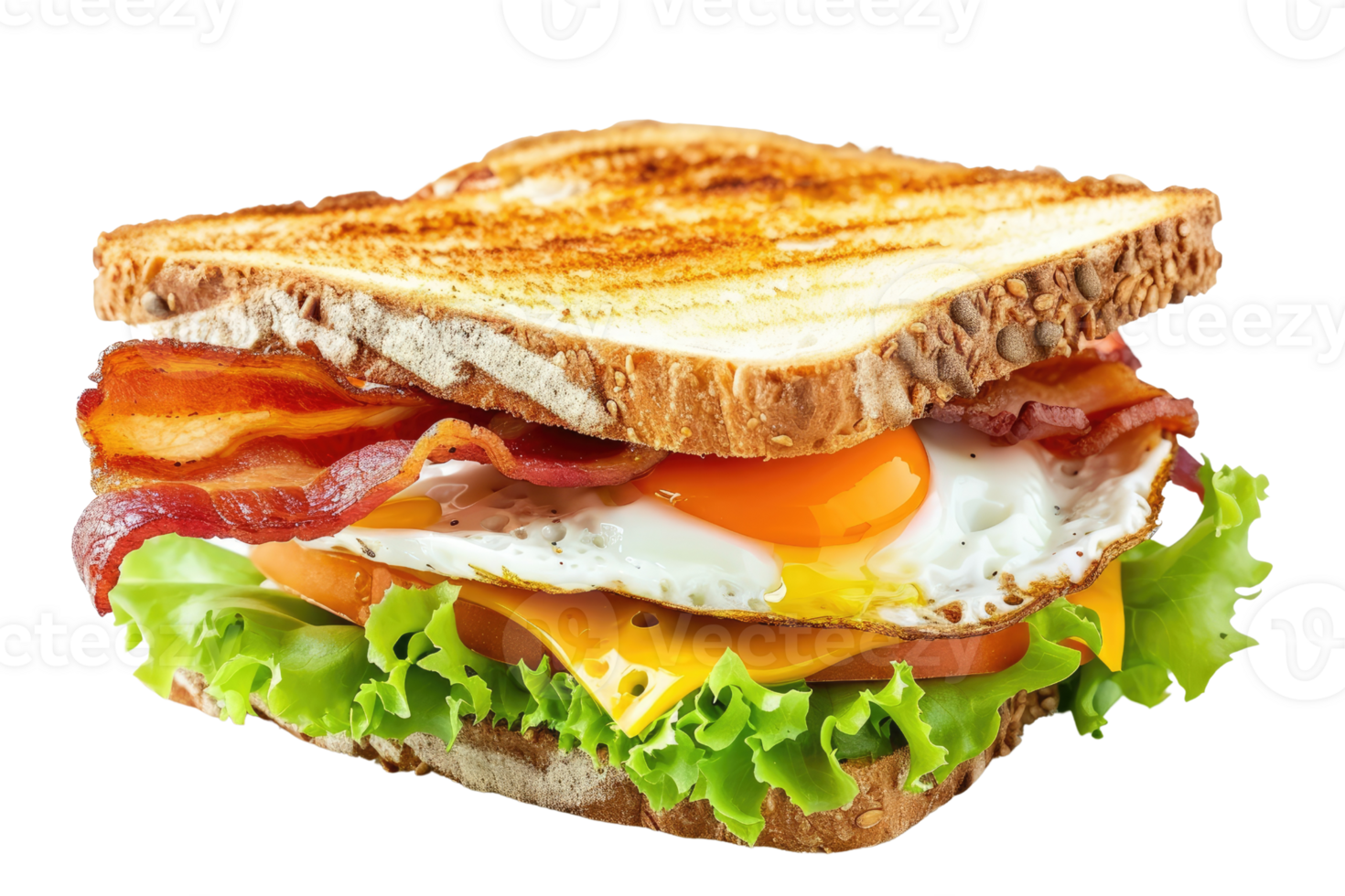 AI generated Sandwich with bacon cheese and egg Isolated on transparent background png